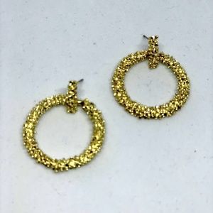 Medium Gold Toned Dotted Hoop Earrings